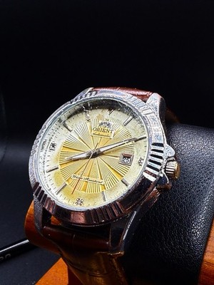 Vintage 1970s Orient Automatic Gold Sunburst Dial Fluted Bezel