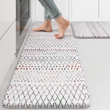 KIMODE Kitchen Mats 17.3" x 47 "+ x 29 "--0.47 inches, Colorful Diamond 