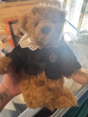 Hermann Brown Plush Teddy Bear Black Jacket Lace Collar Black Eyes