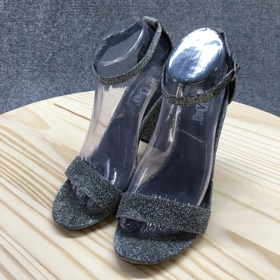 Tacones Brash Para Mujer 7.5 Vestido Hebilla Tobillo Tirantes Tela Plateada Punta Abierta Informal Foto 3 de 4