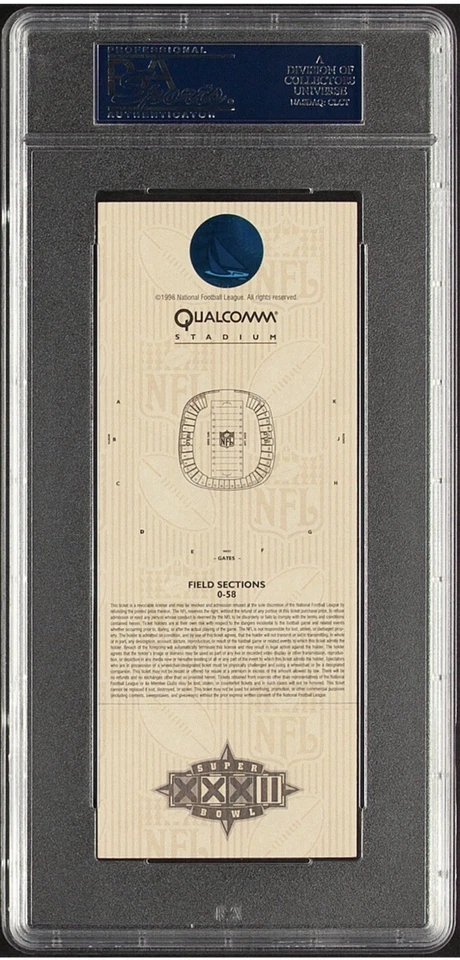SUPER BOWL XXXII FULL TICKET 1/25/1998 BRONCOS v PACKERS MVP-TERRELL DAVIS PSA 8 - Image 2 of 2