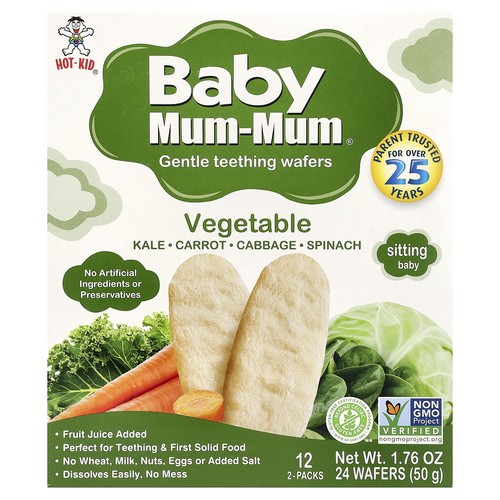 Baby Mum-Mum®, Gentle Teething Wafers, Vegetable, 12 Packs, 2 Wafers Each