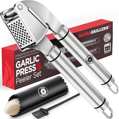 Alpha Grillers Garlic Press Stainless Steel - Professional Black 