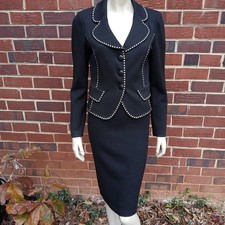 St John Black Santana Knit With Gold Studs And Notched Collar Jacket 4