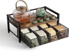Tea Bag Organizer Storage Box with Drawer 8 Compartment Tea Station Countertop