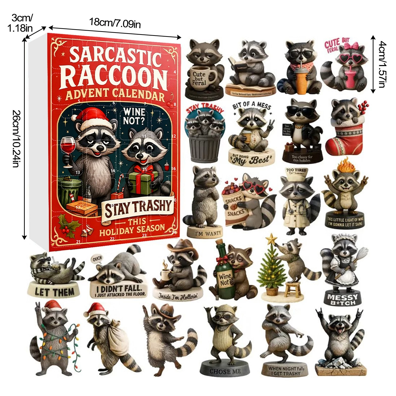 Christmas Countdown SARCASTIC RACCOON Advent Calendar – 24 Days 2D Blind Boxes
