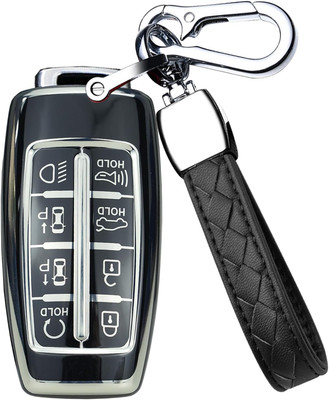 HIBEYO TPU Key Fob Cover for Leather Keychain Black, Black 