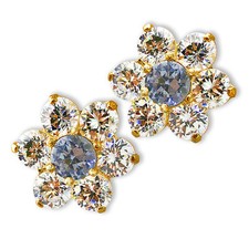 FLOWER AQUAMARINE SCREW BACK EARRINGS 14K YELLOW GOLD FOR BABY CHILDREN