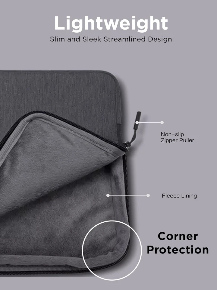 14 Inch Charcoal Grey Portable Laptop Sleeve Case Water Resistant Durable Design - Image 3 of 4