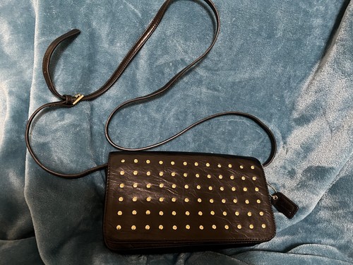 Clark's - Black Leather Gold Studded Crossbody W/ Wallet