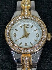 Womans White Dial Crystal Accent Two Tone Bracelet Band Watch 6.75 inch