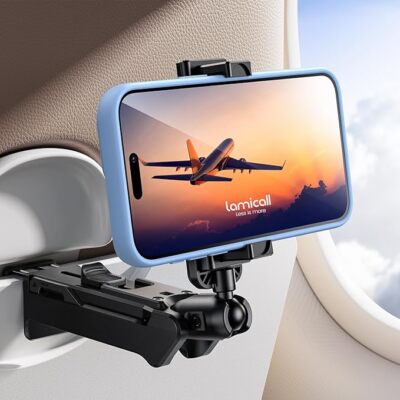 Airplane Phone Holder Mount - [2024 Wider Clamp] Travel Essentials with Screw Ad