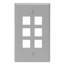 Leviton 41080-6GP 25PK 6 Port 1-Gang QuickPort Wallplate Smooth Plastic Gray