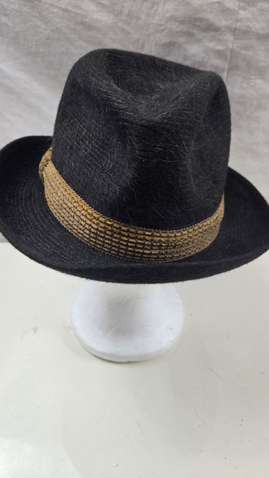 Fedora Hat Mens Black Wide Brim One Size Round Crown Classic Headwear Striped-image