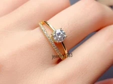Real 10K Yellow Gold Simple Promise Ring For Her Lab Grown Diamond / Moissanite