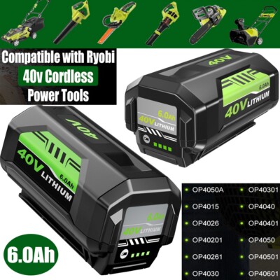 40 Volt 6000mAh OP40601 Replacement for Ryobi 40V Battery OP4026 OP40602 OP4050A