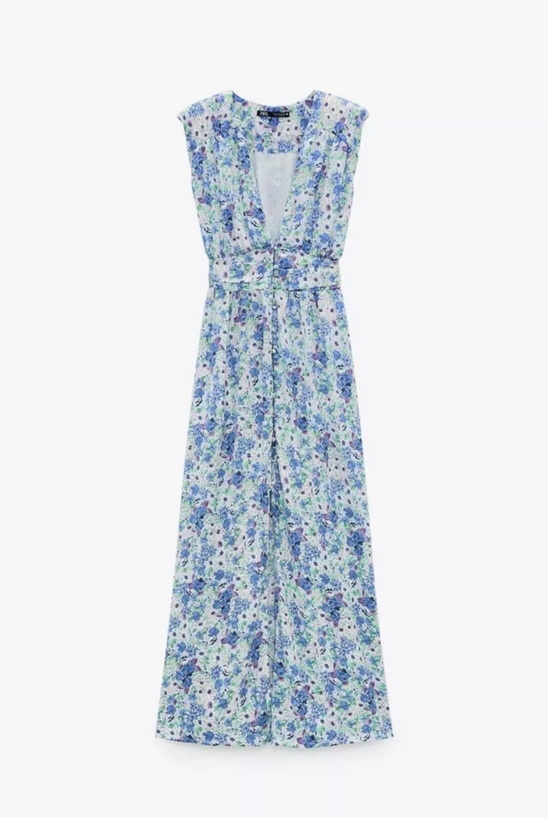 knee length dresses for ladies Zara Bardot Midi Dress in Tropical Print – L'Atelier London