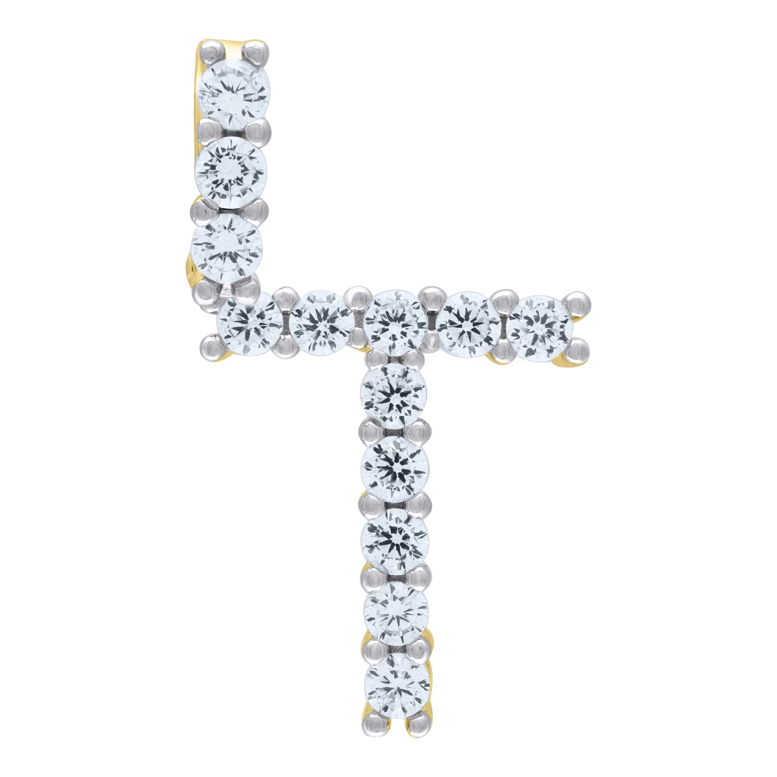 .925 Sterling Silver CZ Initial T Small Pendant Unisex Yellow Rhodium 30mm Charm