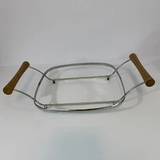 Mid Century Modern 9" Square Casserole Dish Holder Wood / Chrome