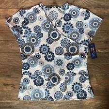 NEW Zikit XS Scrub Top- White Blue Circles- New w/ Tag- Nurse Medical Field