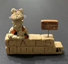 Blossom Bucket Suzi Skoglund Cats Rule No Dogs Allowed Figurine Resin Tabby Cat