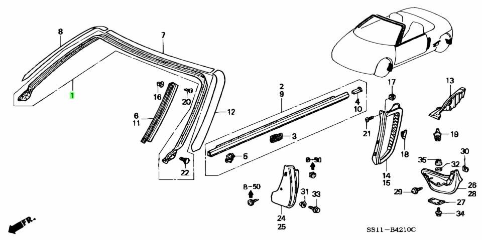 HONDA BEAT PP1 WEATHERSTRIP FRONT ROOF & PILLAR DOOR 72380-SS1-003