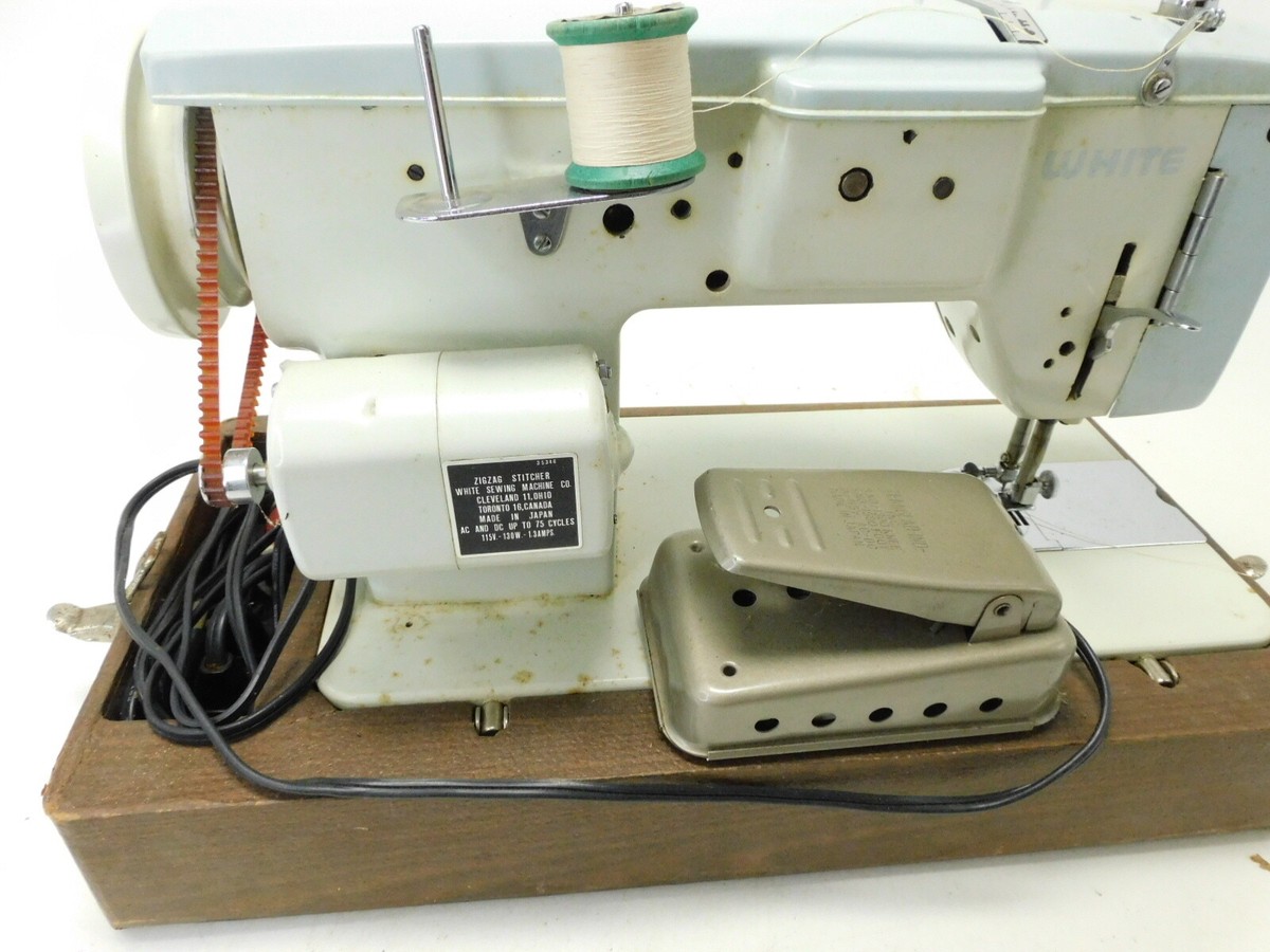 Vintage White Zig-Zag Sewing Machine White and Light Blue Vintage White Zig-Zag Sewing Machine White and Light Blue