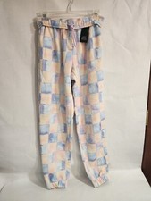 Wild Fable Women's High-Rise Fleece Lounge Sweat Pants Size XS Pink Blue Check