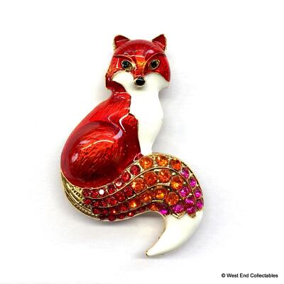 Ruby Fox Vixen Enamel Brooch Vintage Art Deco Style Pin Badge Pendant Gift