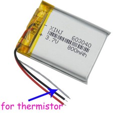 3.7V 800mAh 2.96Wh Rechargeable Li LiPo Battery 603040 Thermistor 3-Wires NTC