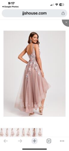 Jjs House Pink High Low A-Line Tulle Floral Lace Dress With Spaghetti Straps S - Picture 13 of 14