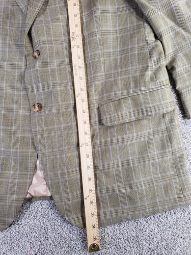 T. Harris Men's Sports Coat 46R Beige Plaid Wool 2 Button Double-Vented - Picture 3 of 13
