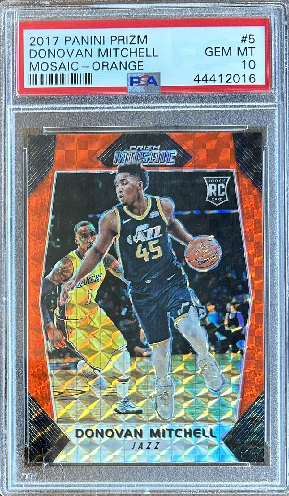 Donovan Mitchell Rookie Card 2017 Panini Prizm Basketball Orange Mosaic PSA 10