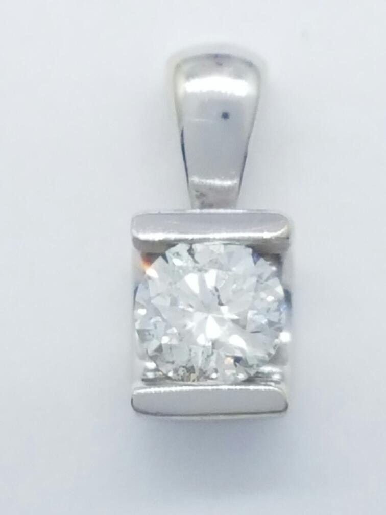 Diamond Solitaire Pendant 18K Solid White Gold (A… - image 1