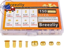 150PC Tube Brass Compression Sleeves, 4size Fitting Assortment Kit