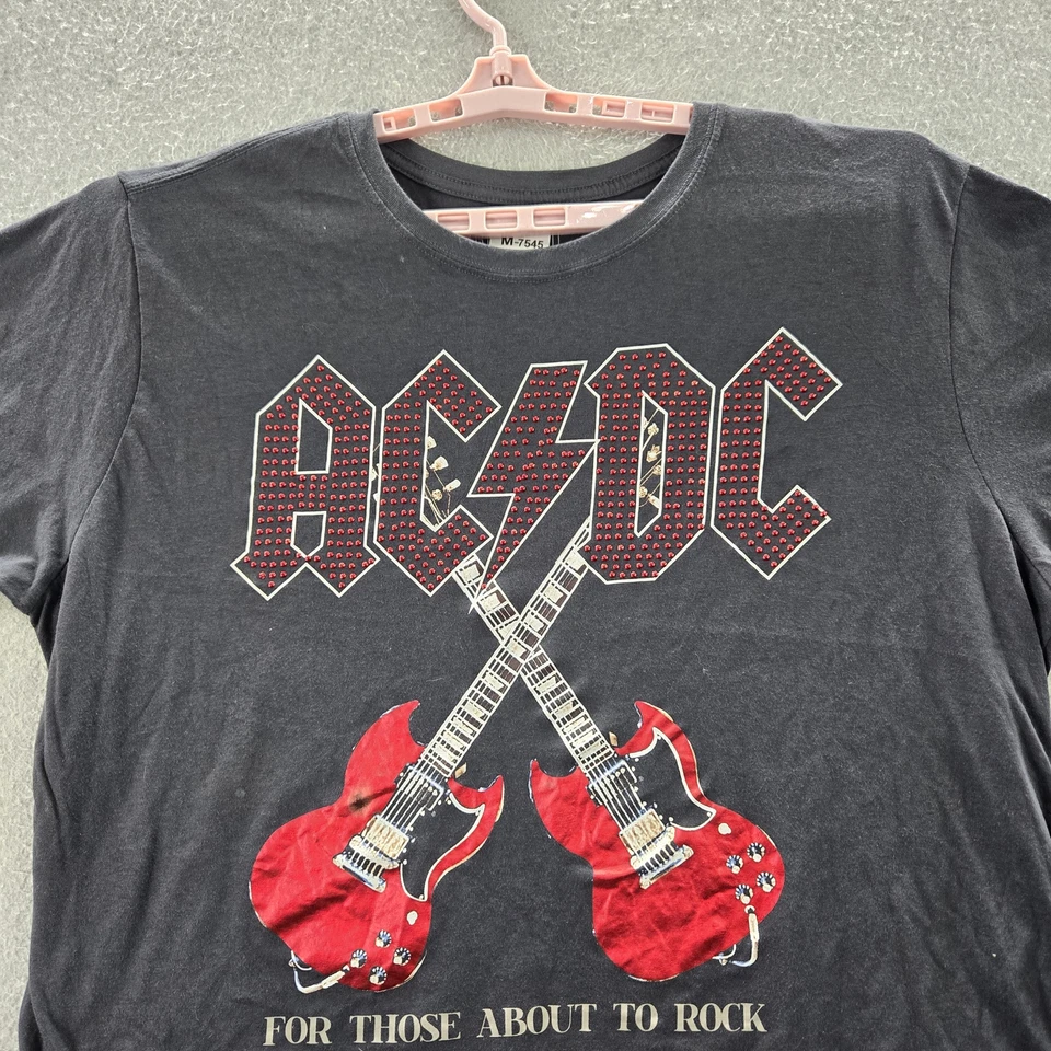 Camisa para mujer AC/DC 3x negra a punto de rock guitarras banda camiseta manga corta Foto 3 de 4