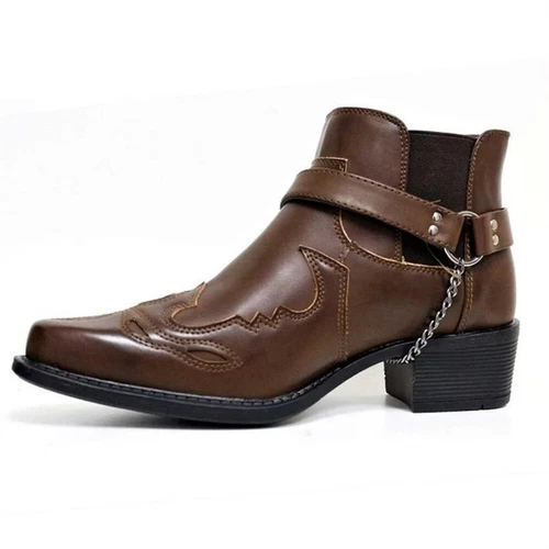 Herren Stiefeletten dicke Ferse spitze Schnalle Stiefel Cowboy Schuh - Bild 2 von 18