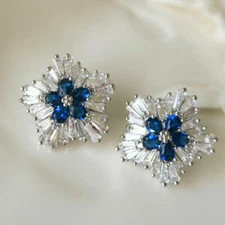 Elegant Cubic Zircon Silver Plated Stud Earrings Women Jewelry Gift Lab-Created