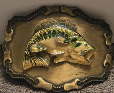 vintage raintree Belt Buckle Gold Bigmouth Sportsman Bass Fishing Jewelry Inc