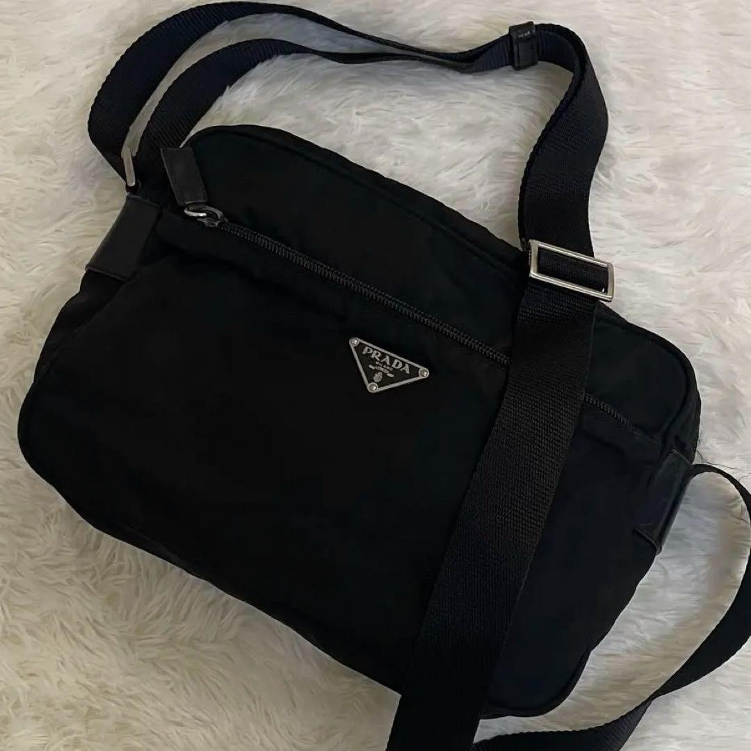 Excellent Condition PRADA Shoulder Bag Camera Bag Nylon Leather Triangle Logo