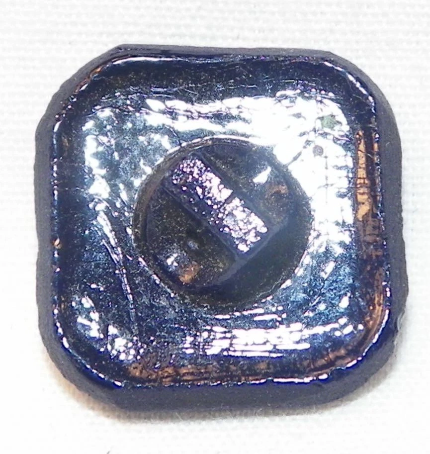 Navy Blue Glass Button Square Red Yellow Green Flowers Self Shank Vintage #23 - Image 4 of 4