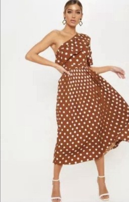 PLT Brown Ruffle One-shoulder Midaxi With Pleats - size 0