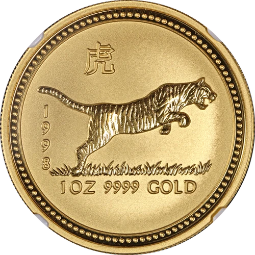 1998 Australia 1oz Gold $100 .9999 - Lunar Series 1 - Tiger - NGC MS70 - STOCK