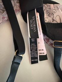 Victoria&rsquo;s Secret Love Letters Unlined Demi Bra Black Satin White Mesh 36C NWT