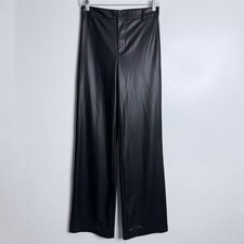 NWT Zara Black Faux Leather Pants High Rise Full Length Wide Leg Size Small