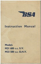BSA M21 (600cc SV) & M33 (500cc OHV) ORIGINAL 1961 OWNERS INSTRUCTION MANUAL