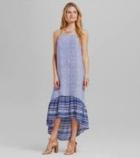 Knox Rose Womens Large Floral Hi-Lo Tiered Maxi Dress Halter Bohemian Peasant