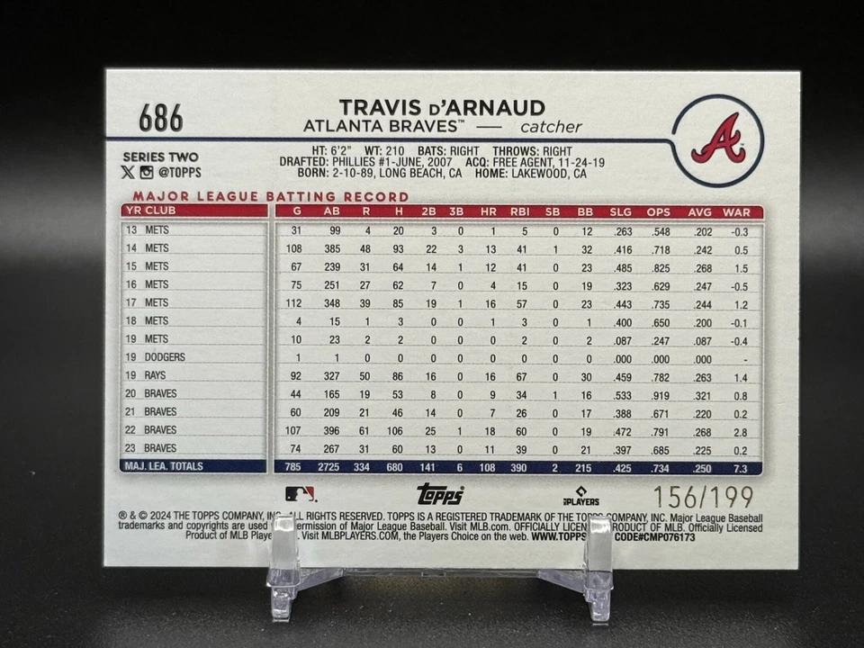 2024 Topps S2 Travis D'Arnaud Red Crackle Foil /199 Braves #686 - Image 2 of 2