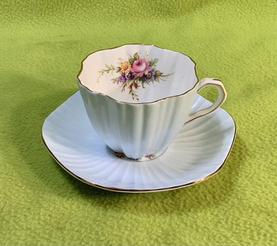 Vintage EB Foley RuffLed Scalloped Teacup and Saucer with Bouquet. Pattern 3627