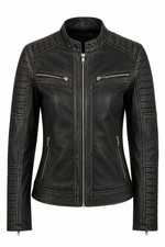 Mujeres Café Racer Moto Motociclista Envejecido Negro Cuero Chaqueta Abrigos, Chaquetas Chalecos